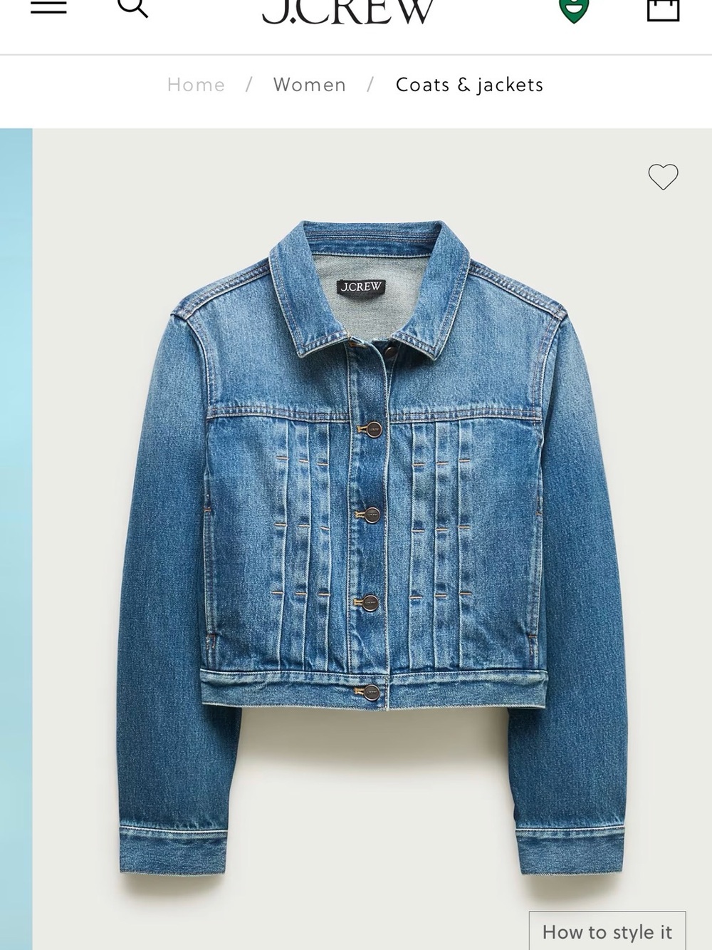 NWOT J Crew Cropped denim jacket with pintucks
